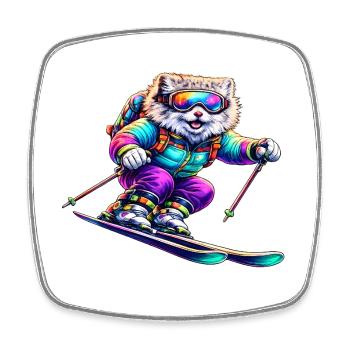 Chien de ski néon Animal de sports d’hiver - Magnet carré - blanc - Devant