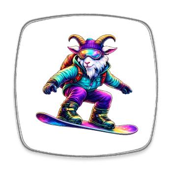 Budeur de snowboard néon Animal de sports d’hiver - Magnet carré - blanc - Devant