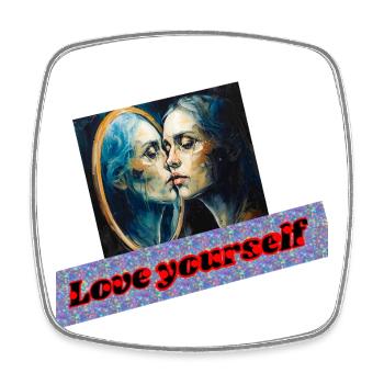 Liebe dich selbst Spiegelporträt - Viereckiger Kühlschrankmagnet - Weiß - Vorne