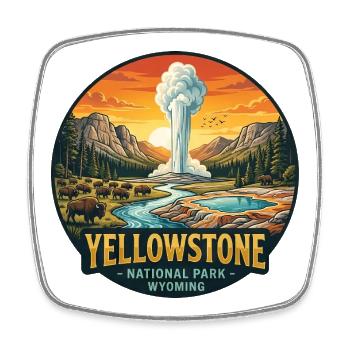 Yellowstone National Park Wilderness Geyser Mountains - Square fridge magnet - white - Front