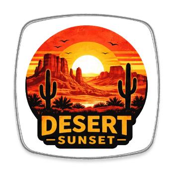 Aventure : Paysage de cactus au coucher de soleil dans le désert - Magnet carré - blanc - Devant
