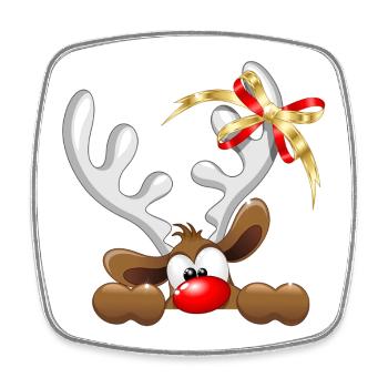 Funny Reindeer Cartoon Peeking Christmas meme - Square fridge magnet - white - Front