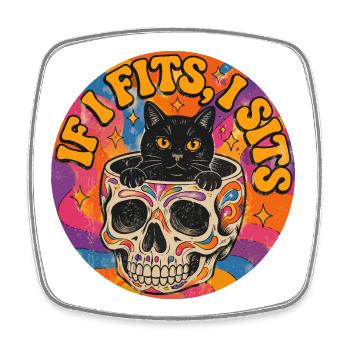 Chat dans un crâne : design de tatouage à l’ancienne - Magnet carré - blanc - Devant