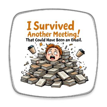 Survived meeting – could have been an email - Square fridge magnet - white - Front