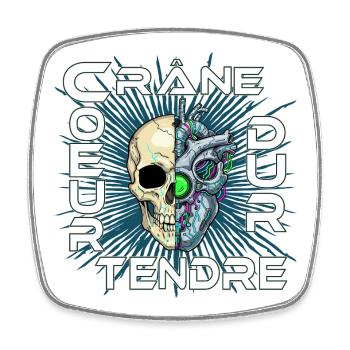 CrâneCoeur - Crâne dur Cœur tendre - Magnet carré - blanc - Devant