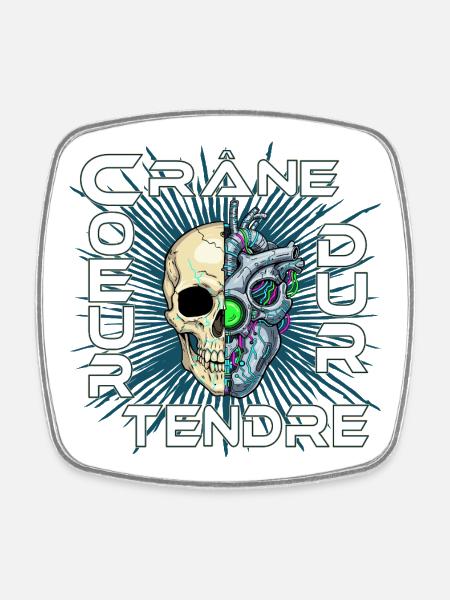 CrâneCoeur - Crâne dur Cœur tendre - Magnet carré - blanc