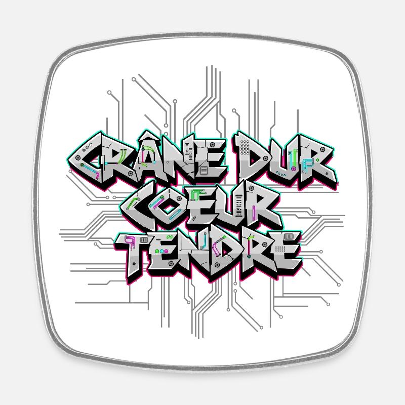 Cyber Electro - Crâne dur Cœur tendre - Magnet carré - blanc