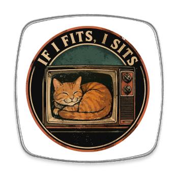 Chat Mignon Rétro TV If I Fits I Sits - Viereckiger Kühlschrankmagnet - Weiß - Vorne