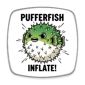 Globe Fish Danger Inflate Black Pufferfish - Square fridge magnet - white - Front