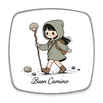 Pèlerin randonneuse sur le chemin de Compostelle - Magnet carré - blanc - Devant
