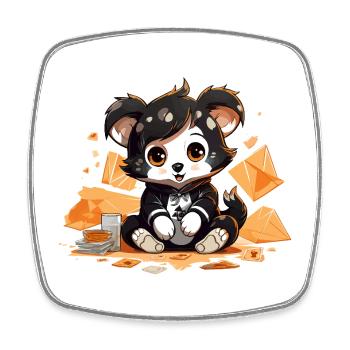 Luxus-Panda mit Geldsäcken - Viereckiger Kühlschrankmagnet - Weiß - Vorne