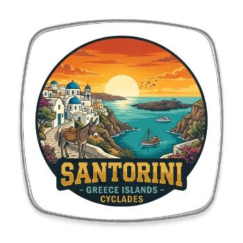 Dreamy Santorini Church Blue Dome Holiday Eu - Square fridge magnet - white - Front