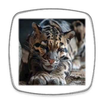 Clouded leopard resting pose Expressive wildcat - Square fridge magnet - white - Front