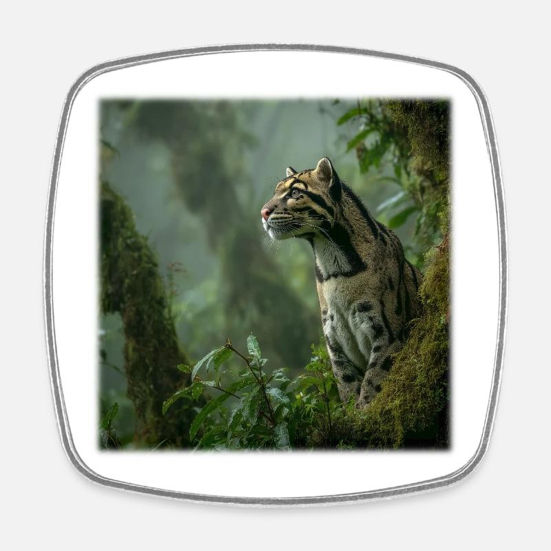 Clouded leopards in the rainforest Noble wildcats - Square fridge magnet - white