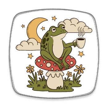 Ein Frosch mit einem Becher sitzt auf einem Pilz - Viereckiger Kühlschrankmagnet - Weiß - Vorne