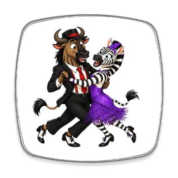 Wildebeest and Zebra in Elegant Swing Dance - Square fridge magnet - white - Front