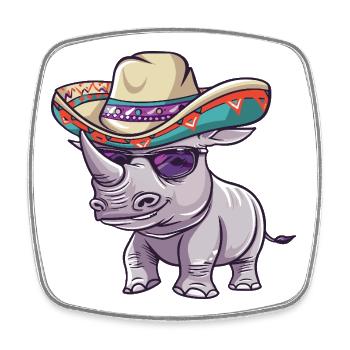 Sombrero drôle de Rhino - Magnet carré - blanc - Devant