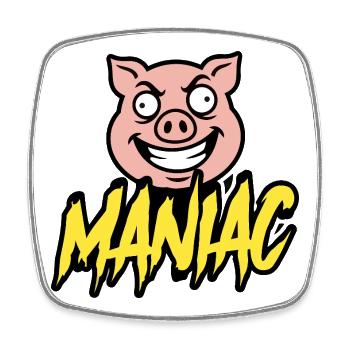 Maniac Crazy Pig Design de mascotte drôle - Magnet carré - blanc - Devant