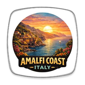 Vacances au coucher du soleil sur la côte amalfitaine, Italie - Magnet carré - blanc - Devant