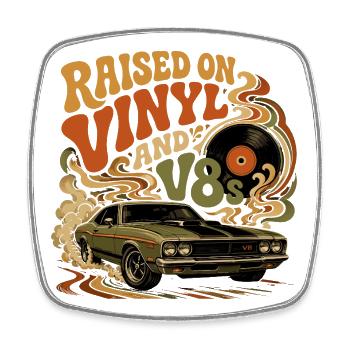 Vinyl- und V8-Motoren: Vintage Auto Design - Viereckiger Kühlschrankmagnet - Weiß - Vorne