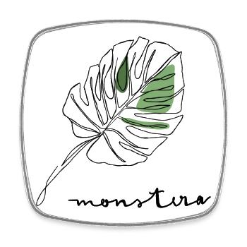 Monstera : esquisse de fragments de feuille verte - Magnet carré - blanc - Devant
