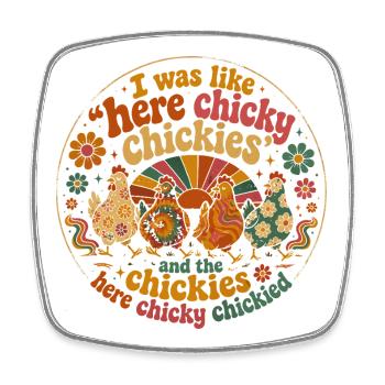 Poule Humour Rétro Groovy Cadeau Fermière - Magnet carré - blanc - Devant