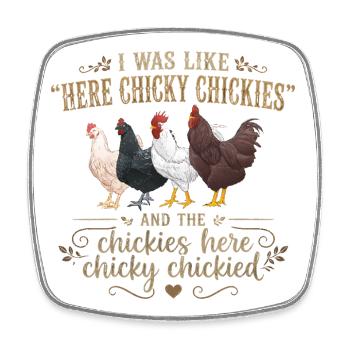 Poule Humour Rétro Groovy Cadeau Fermière - Magnet carré - blanc - Devant