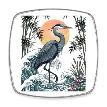 Great Blue Heron Great Wave Coastal Wildlife Art - Square fridge magnet - white - Front