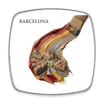 Barcelona im Farbwirbel - Viereckiger Kühlschrankmagnet - Weiß - Vorne
