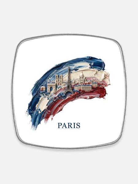 Paris Brushstroke Cityscape Flag - Square fridge magnet - white