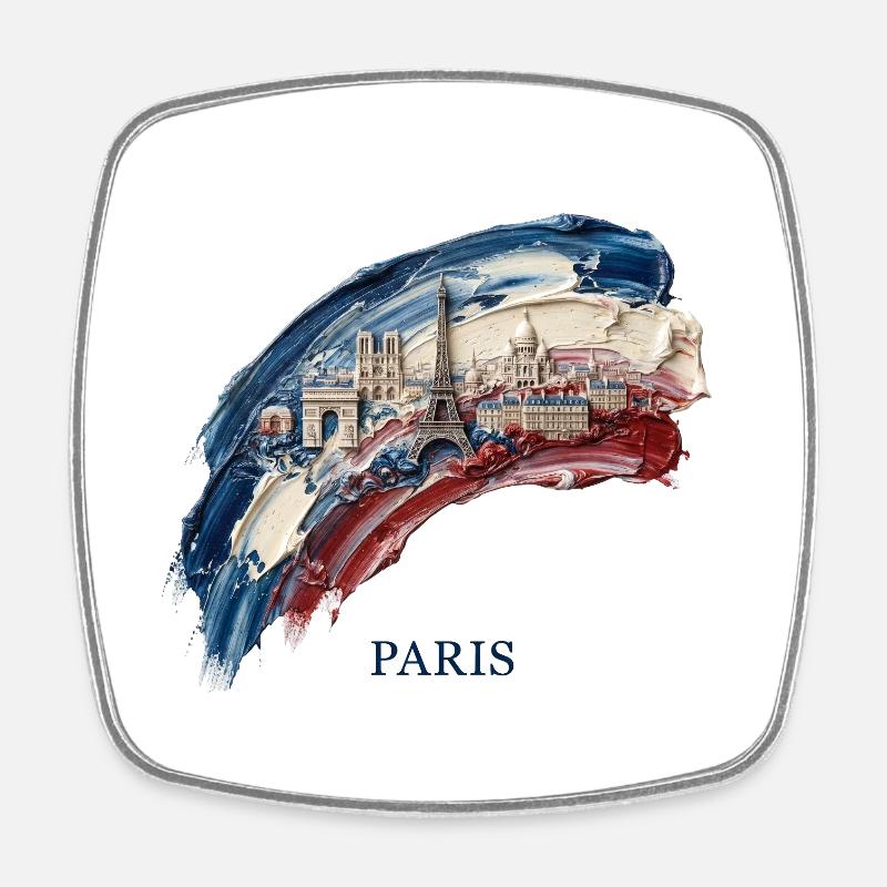 Paris Brushstroke Cityscape Flag - Square fridge magnet - white