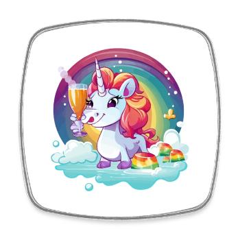 Regenbogen‑Unicorn Feierglanz - Viereckiger Kühlschrankmagnet - Weiß - Vorne
