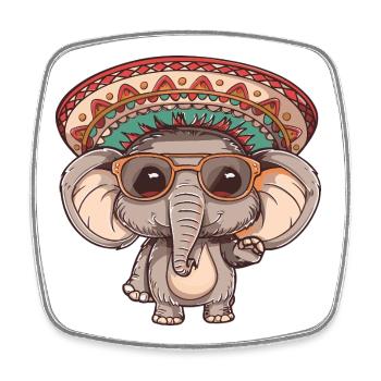 Elefant Party Sombrero - Viereckiger Kühlschrankmagnet - Weiß - Vorne
