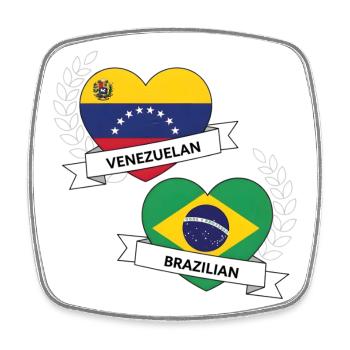 Venezolanische brasilianische Herzflaggen - Viereckiger Kühlschrankmagnet - Weiß - Vorne