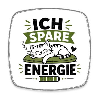 Ich Spare Energie Katze - Viereckiger Kühlschrankmagnet - Weiß - Vorne