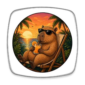 Capibara in a beach chair - Square fridge magnet - white - Front