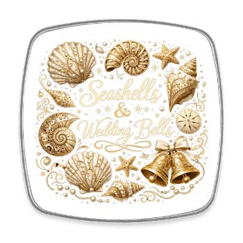 Coquillages et cloches de mariage – Enterrement de vie de garçon maritime - Magnet carré - blanc - Devant