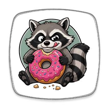 Waschbär mit pinkem Donut - Viereckiger Kühlschrankmagnet - Weiß - Vorne