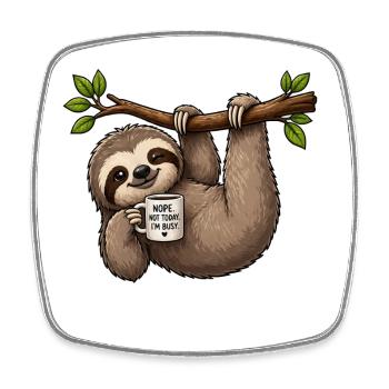 Lazy Sloth Coffee Break - Square fridge magnet - white - Front