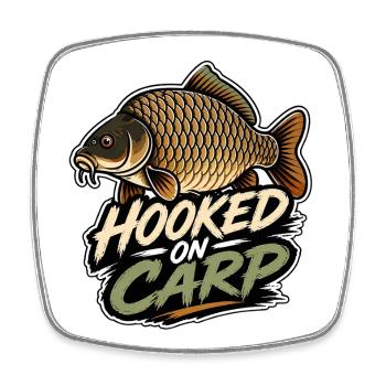 Hooked On Carp Funny Carp Fishing Design - Square fridge magnet - white - Front