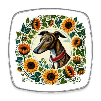 Greyhound in Sunflower Ring - Square fridge magnet - white - Front