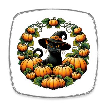 Chat Sorcière du Cercle de Citrouilles - Magnet carré - blanc - Devant
