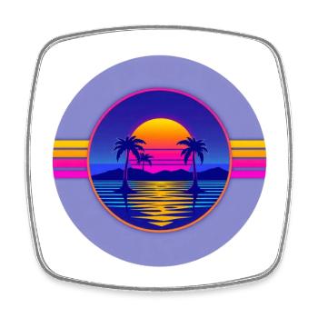 Sunset Neon Palms Circle - Magnet carré - blanc - Devant