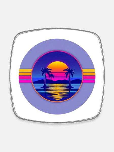 Sunset Neon Palms Circle - Square fridge magnet - white