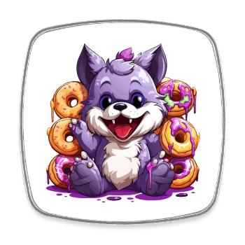 Zuckerpfoten Wolf mit Donuts - Viereckiger Kühlschrankmagnet - Weiß - Vorne