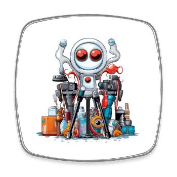 Kleiner Laborroboter mit Werkzeugen - Viereckiger Kühlschrankmagnet - Weiß - Vorne