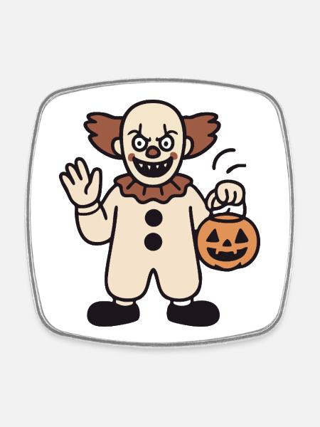 Halloween clown with pumpkin bucket - Square fridge magnet - white