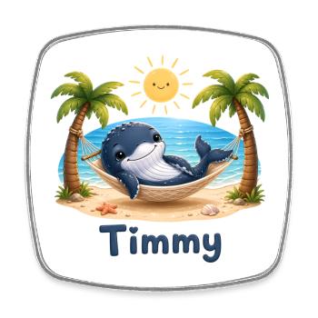 Timmy der Wal am Strandhammock - Viereckiger Kühlschrankmagnet - Weiß - Vorne