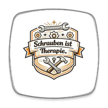 Schrauben ist Therapie Badge - Viereckiger Kühlschrankmagnet - Weiß - Vorne