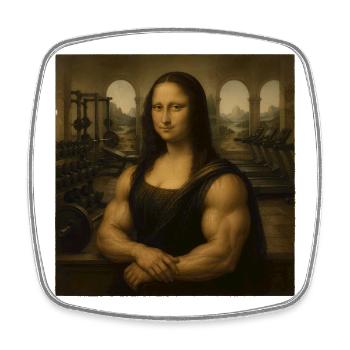 Mona Lifta Leonardo da Vinci Haltérophilie amusante - Magnet carré - blanc - Devant
